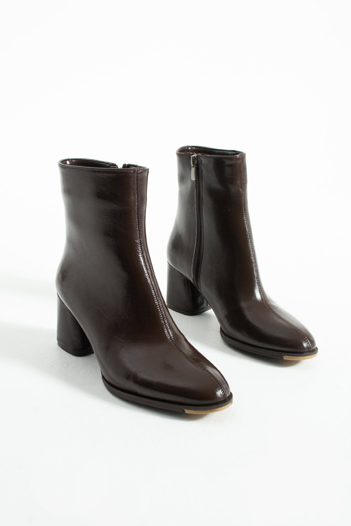 Women's Patent Leather Heeled Boots 6cm - Pointed Toe Thick Heel Zippered Bootie