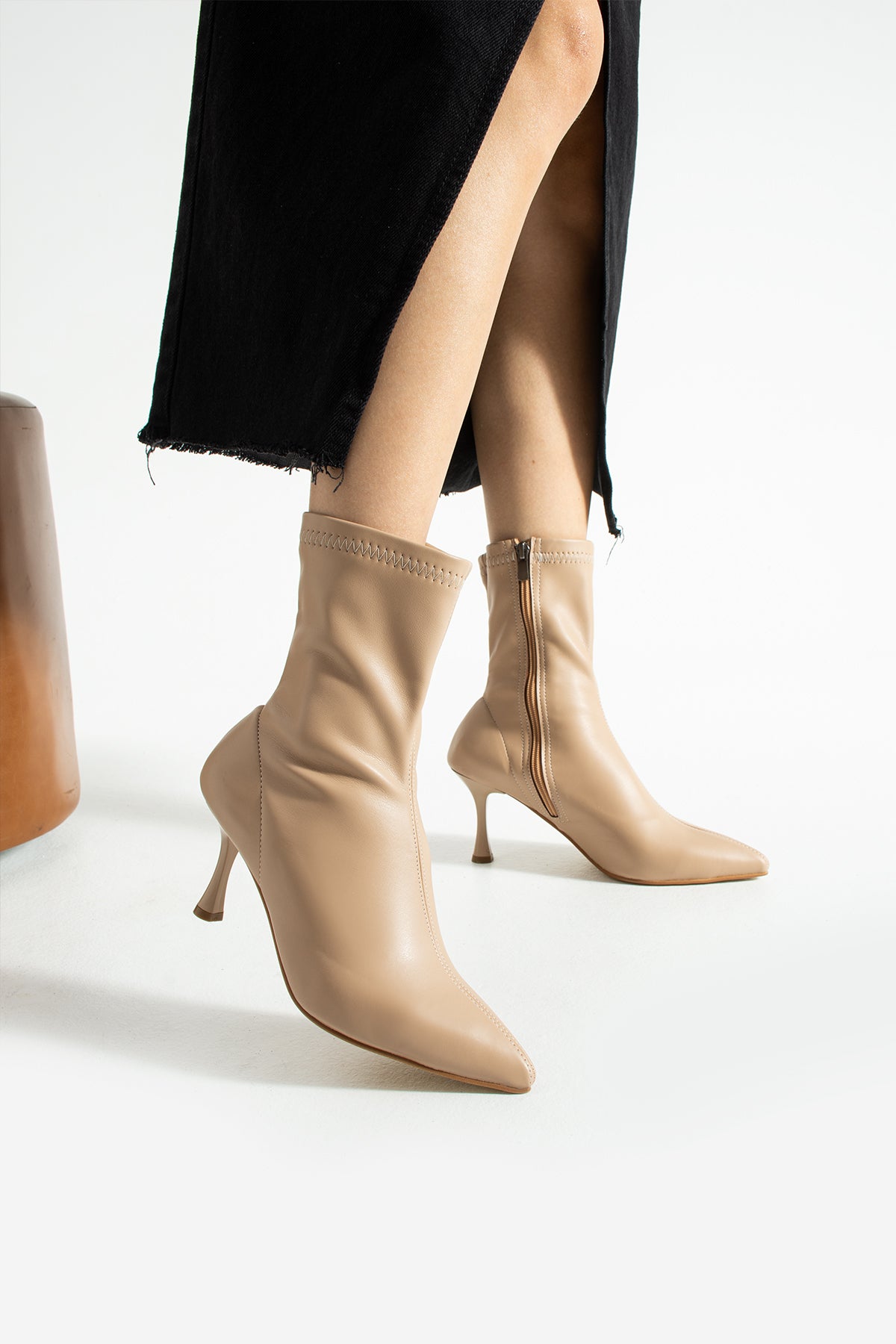 Stretch Fabric Kitten Heeled Boots 7cm Sock Boot