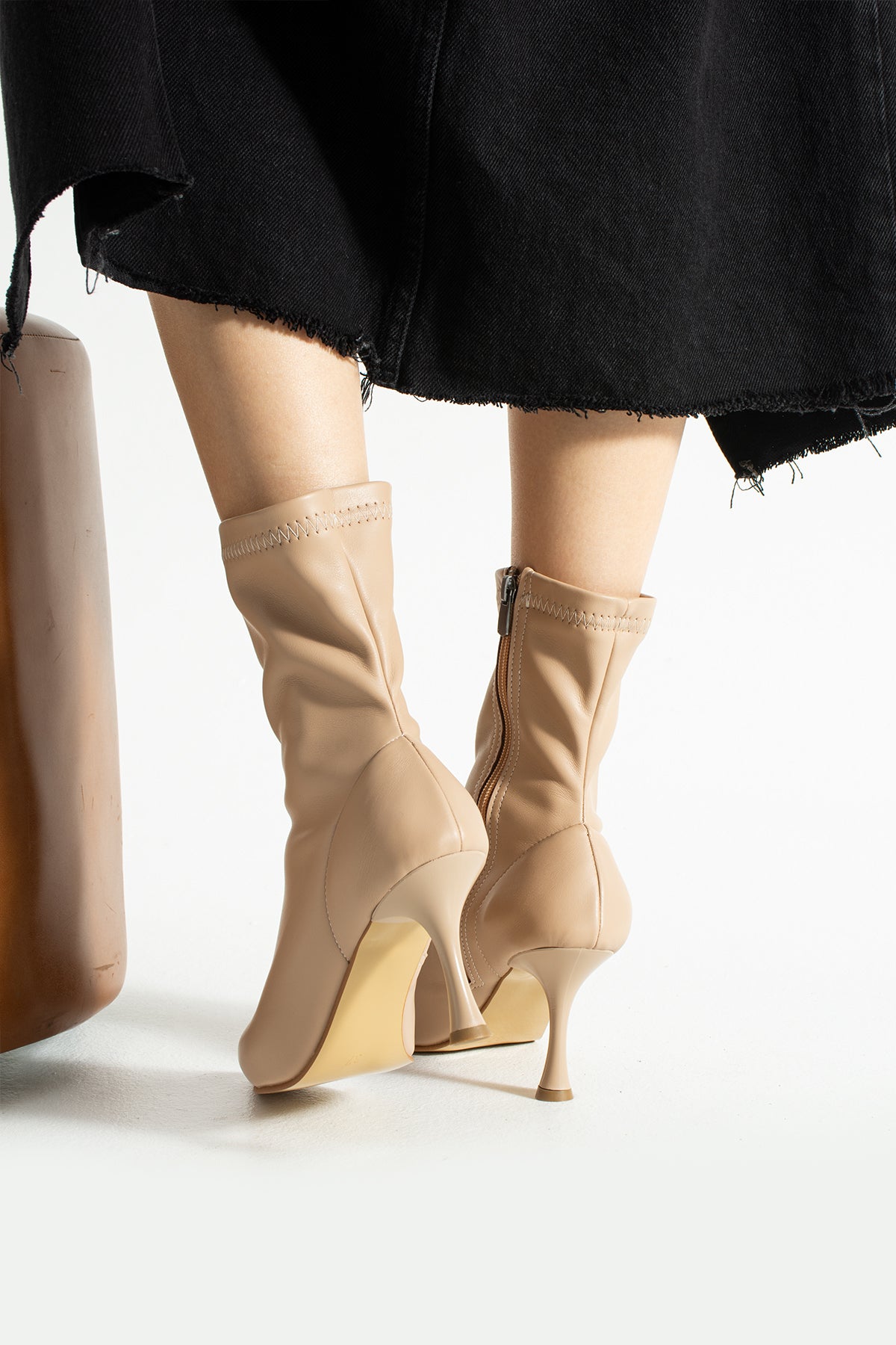 Stretch Fabric Kitten Heeled Boots 7cm Sock Boot