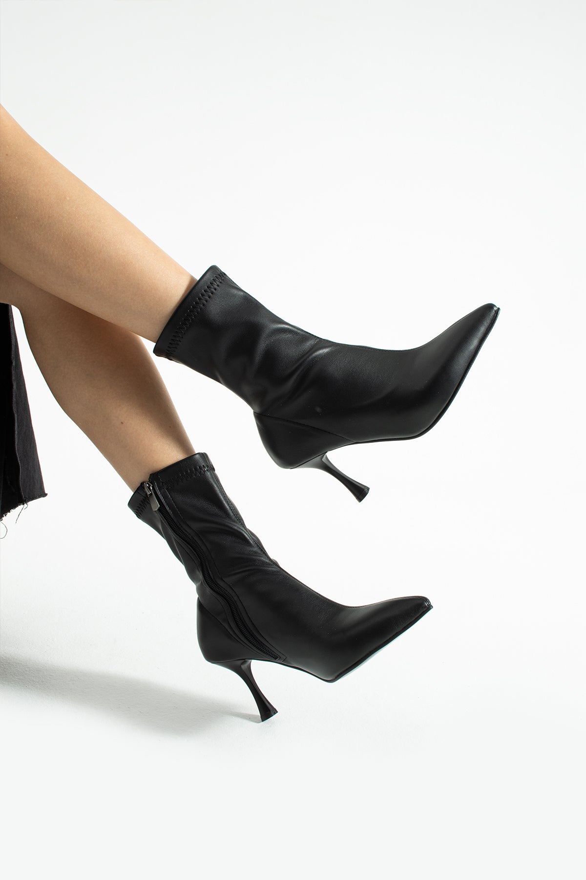 Stretch Fabric Kitten Heeled Boots 7cm Sock Boot