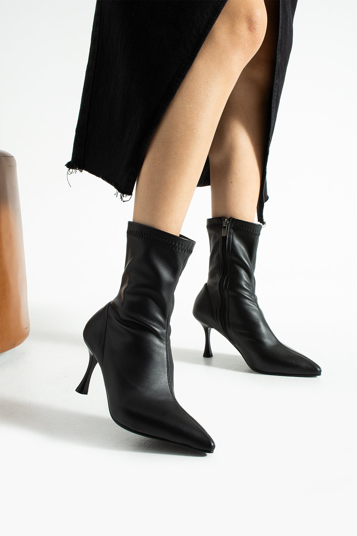 Stretch Fabric Kitten Heeled Boots 7cm Sock Boot