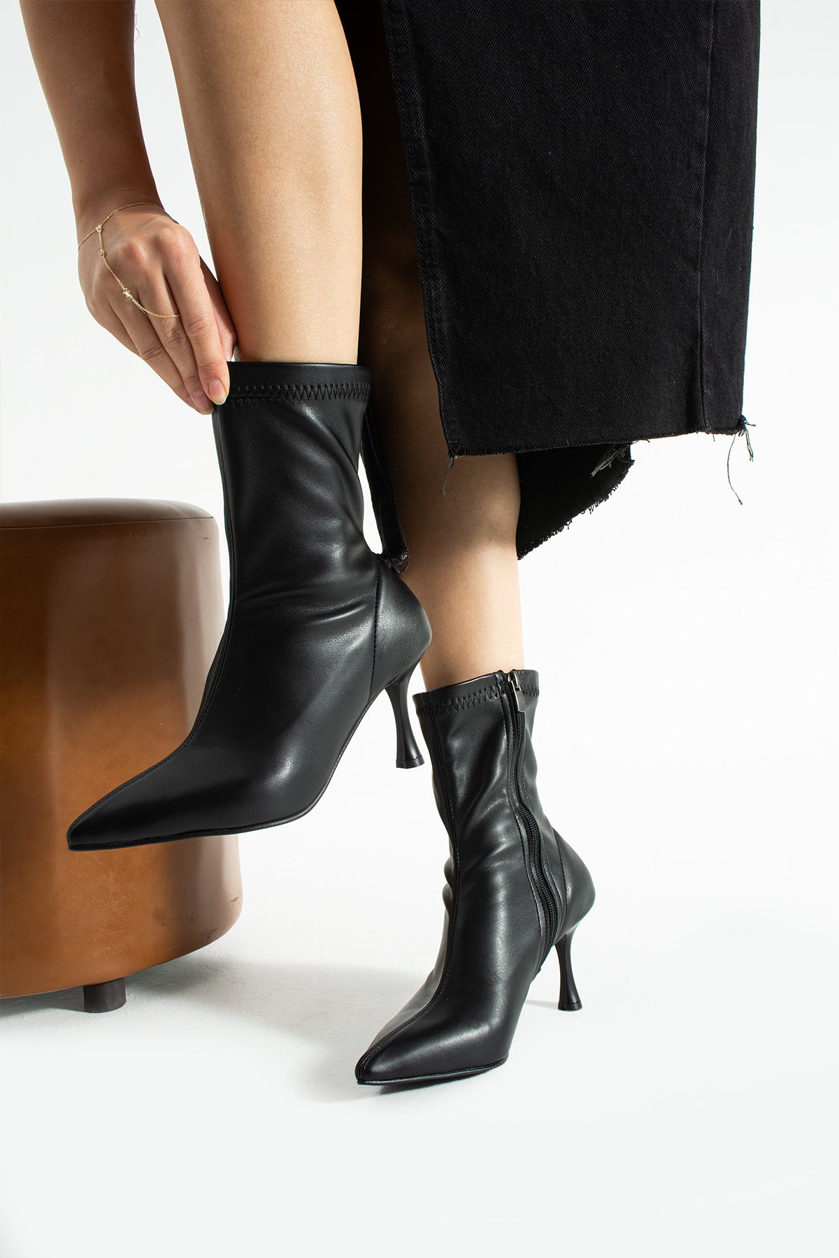 Stretch Fabric Kitten Heeled Boots 7cm Sock Boot