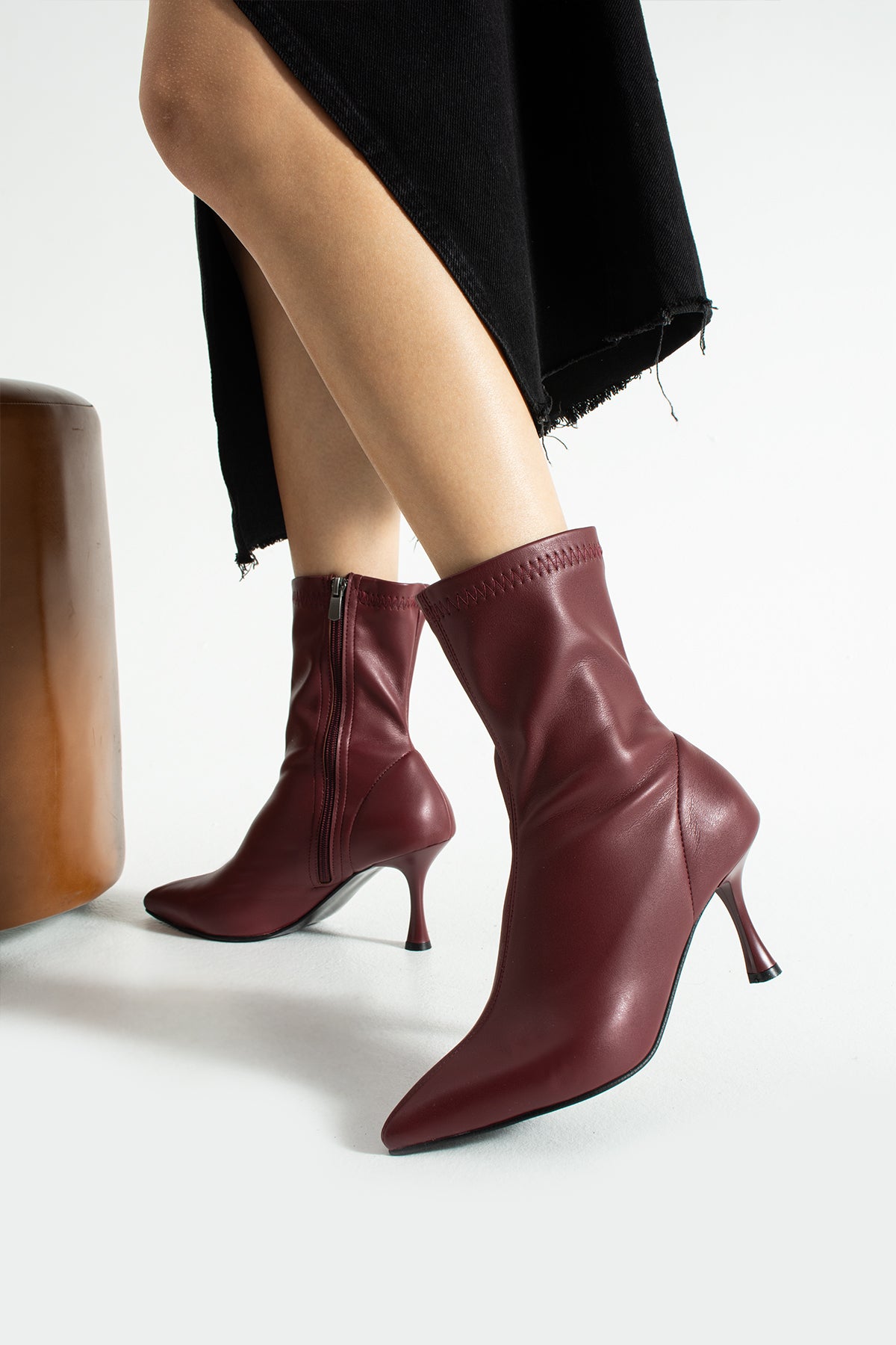 Stretch Fabric Kitten Heeled Boots 7cm Sock Boot