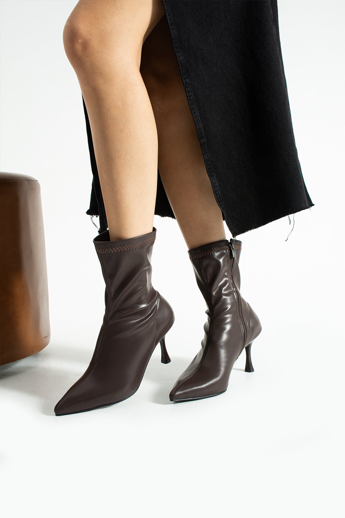 Stretch Fabric Kitten Heeled Boots 7cm Sock Boot