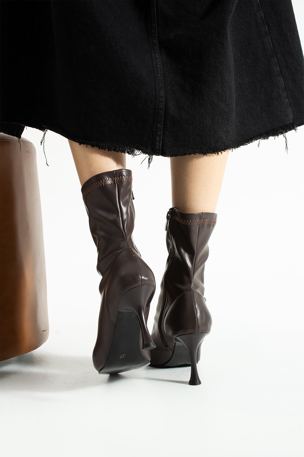 Stretch Fabric Kitten Heeled Boots 7cm Sock Boot