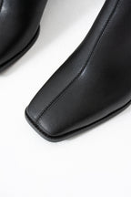 Kadın Kare Burun Topuklu Bot - Fermuarlı Suni Deri Kalın Topuklu Bootie