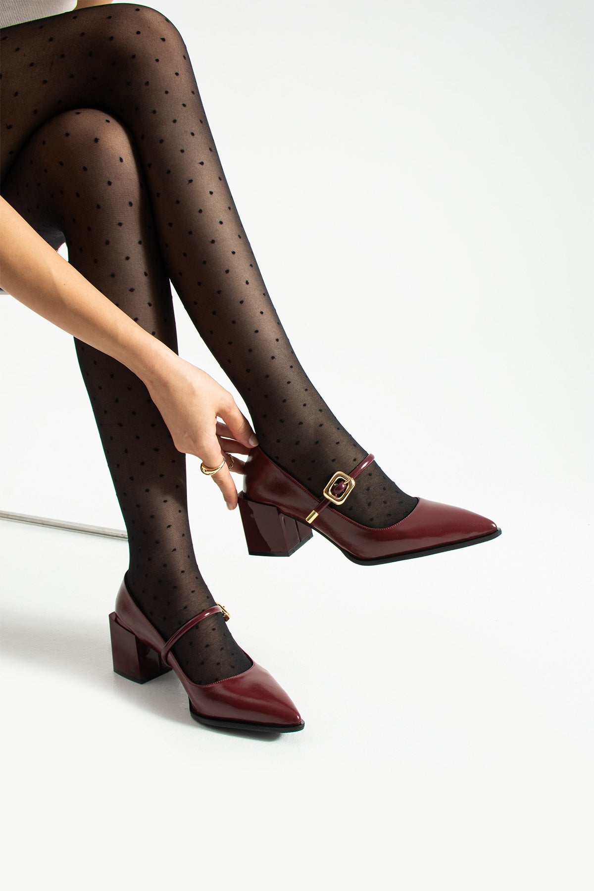 Tokalı Blok Topuklu Mary Jane Ayakkabı 6 cm