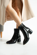 Kadın Rugan Topuklu Bot 6cm - Sivri Burun Kalın Topuklu Fermuarlı Bootie