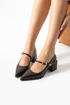 Tokalı Blok Topuklu Mary Jane Ayakkabı 6 cm