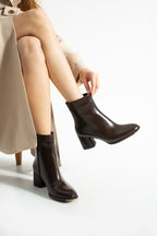 Kadın Rugan Topuklu Bot 6cm - Sivri Burun Kalın Topuklu Fermuarlı Bootie