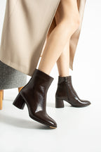 Kadın Rugan Topuklu Bot 6cm - Sivri Burun Kalın Topuklu Fermuarlı Bootie