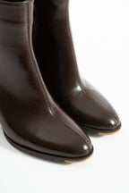 Kadın Rugan Topuklu Bot 6cm - Sivri Burun Kalın Topuklu Fermuarlı Bootie