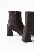 Kadın Kare Burun Topuklu Bot - Fermuarlı Suni Deri Kalın Topuklu Bootie