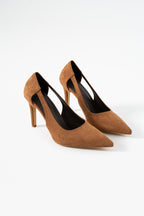 Kadın Sivri Burun Dana Süet Topuklu Ayakkabı 9 cm Konforlu