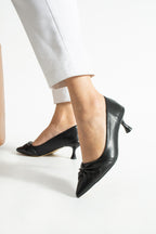 Fiyonk Detaylı Kitten Topuklu Ayakkabı 5 cm Konforlu