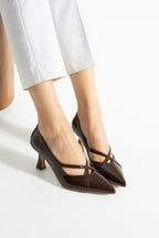 Çapraz Bantlı Şık Patent Topuklu Ayakkabı 7 cm