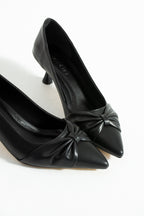 Fiyonk Detaylı Kitten Topuklu Ayakkabı 5 cm Konforlu