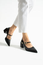 Tokalı Blok Topuklu Mary Jane Ayakkabı 6 cm