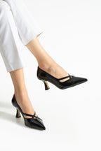 Çapraz Bantlı Şık Patent Topuklu Ayakkabı 7 cm