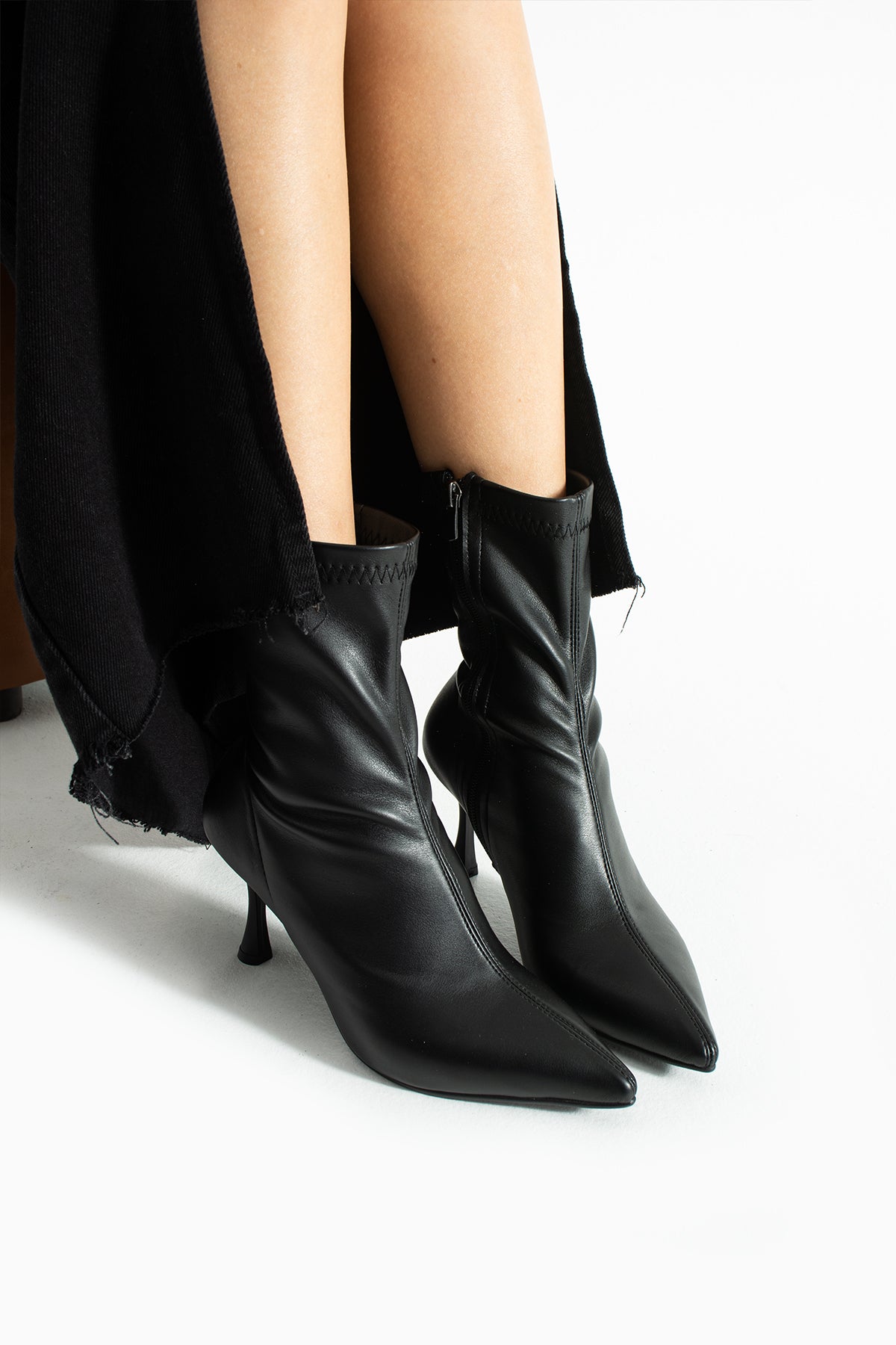 Stretch Fabric Kitten Heeled Boots 7cm Sock Boot