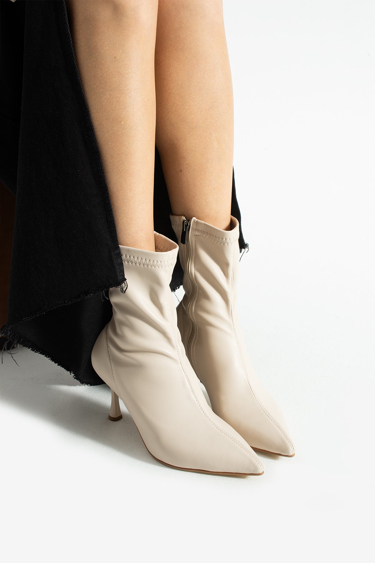 Streç Kumaş Kitten Topuklu Bot 7cm Sock Boot